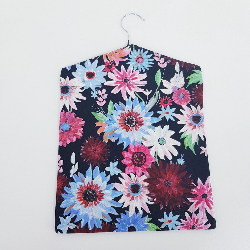 Peg Bag Handmade Black Multi-Coloured Floral Lined Laundry Clothes Peg Holder