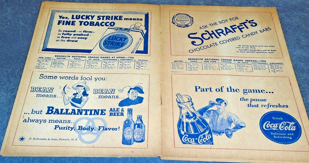 1946 CINCINNATI REDS PROGRAM SCORECARD UNSCORED RARE VS. BROOKLYN DODGERS