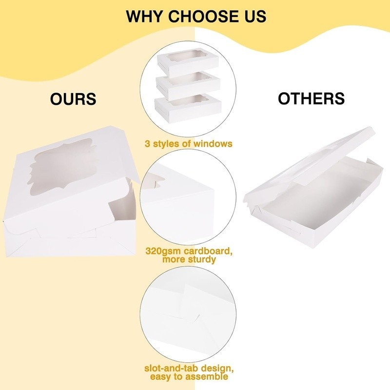 60 Pack Sturdy Cookie Boxes W/ Transparent Windows Bakery Gift Packaging New