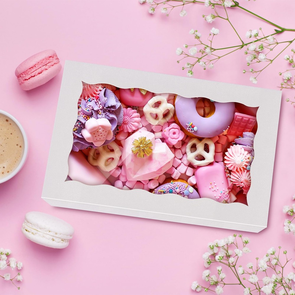 30Pcs 7" x 4 3/8" x 1 1/2" inches,Bakery Boxes with Window, Cookie Boxes, Cho...