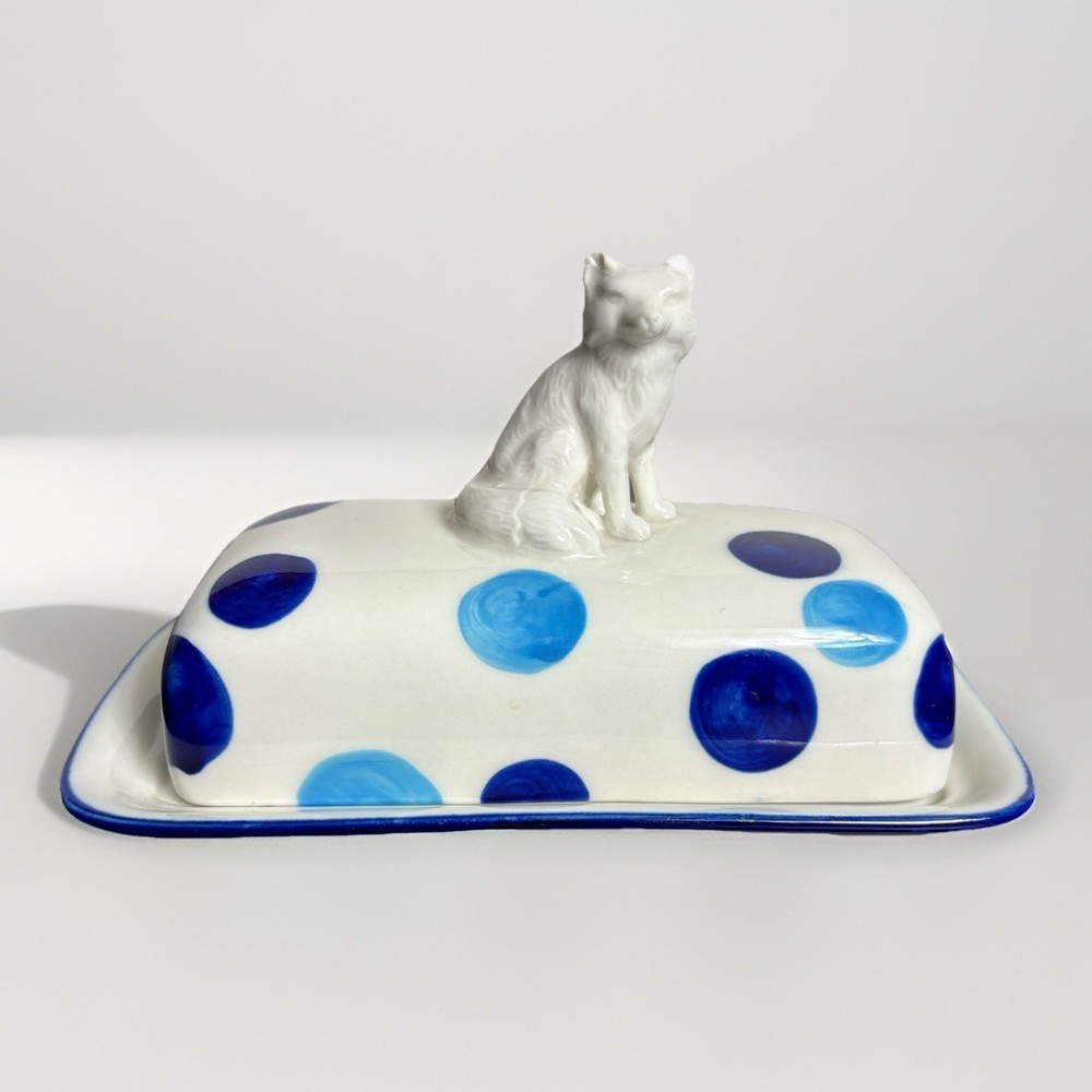 ANTHROPOLOGIE Dotty Fox Ceramic Butter Dish -- FLAWED, Read