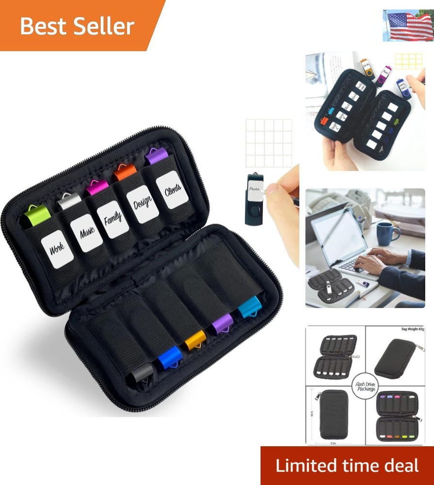 Elegant Black USB Organizer Case for 10 Flash Drives - Durable and Compact