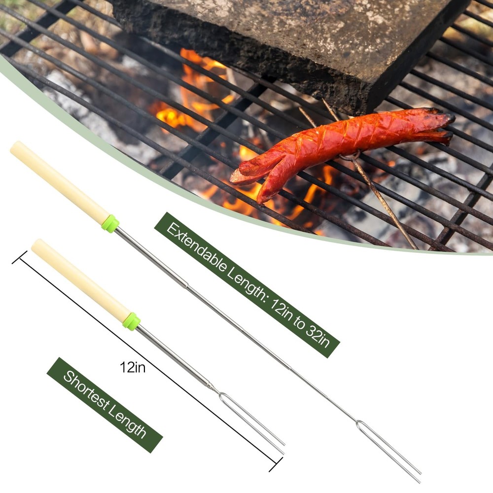 12 Pack Marshmallow Roasting Sticks Set, 12 Non-Rotating, Multicolor