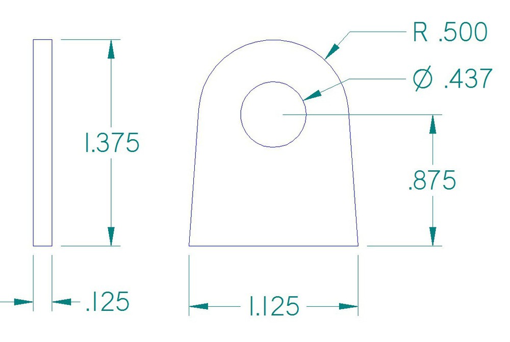 4 PACK FLAT WELD TABS 7/16 Hole 7/8 Height 1/8 Thick