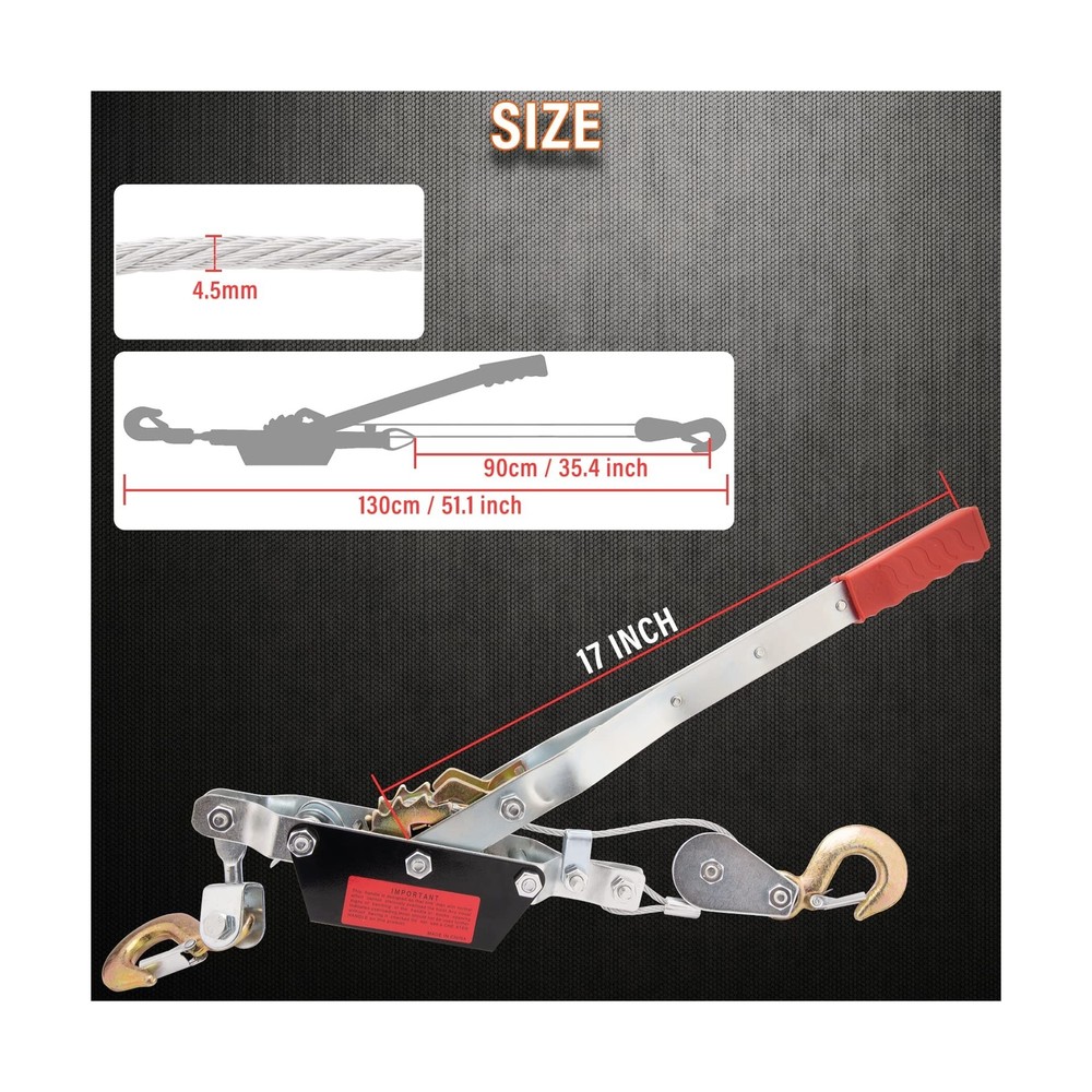 2-Ton Come Along Winch Power Puller, Heavy-Duty Dual Gear Hand Cable Puller T...