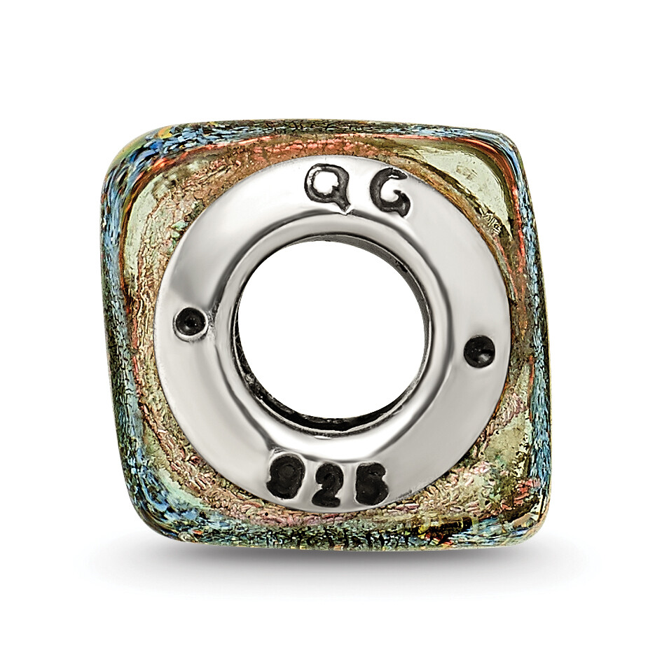 Silver Reflections Orange Dichroic Glass Square Bead QRS1485