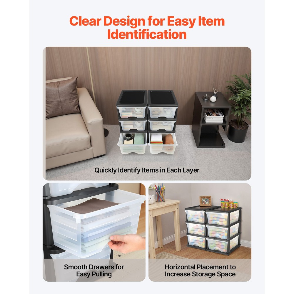 Uimoso 2 Pack Plastic Storage Drawers Organizer with 6 Compartments