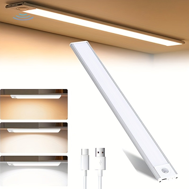 LED Motion Sensor Under Cabinet Closet Light Kitchen Lamp Strip USB Rechargeable