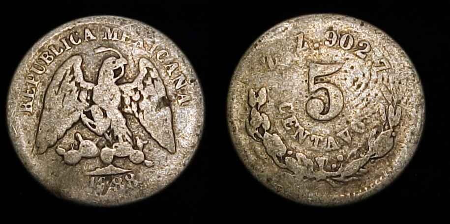 MEXICO 1888 ZsZ 5 Centavos G