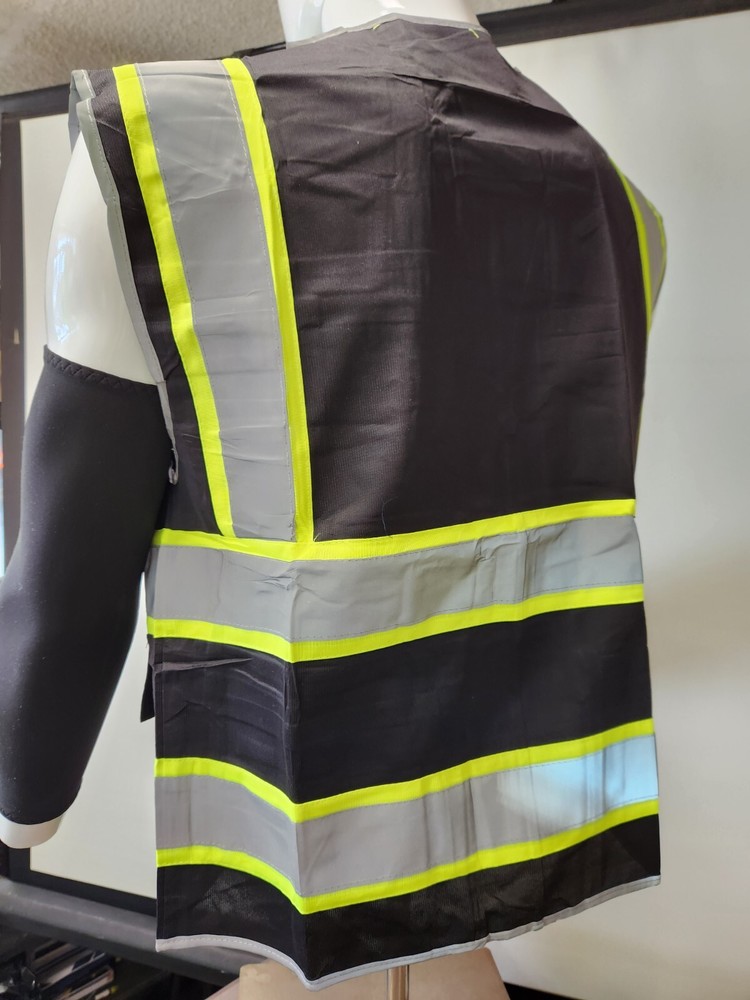 Hi Visibility Reflective Black Safety Vest /Solid knit Fabric front and back