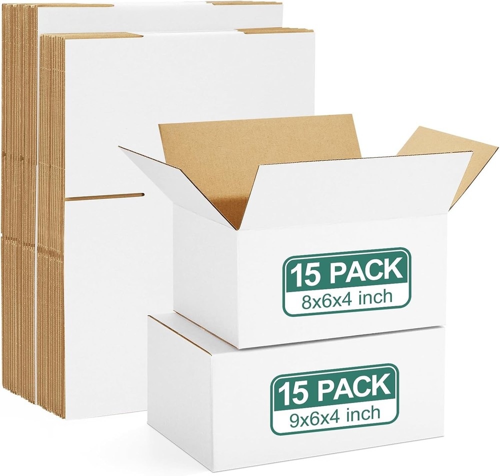 Eupako 30 Pack Small Shipping Boxes Assorted Sizes, 8x6x4 & 9x6x4 15 White