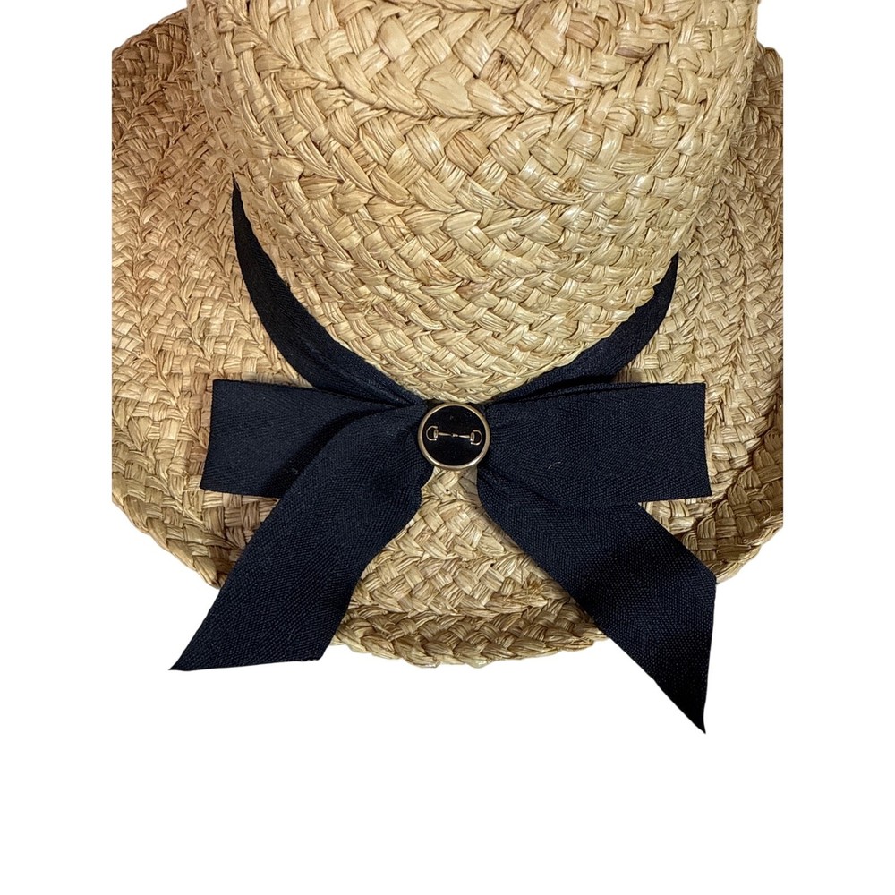 Peter Grimm Raffia Sun Hat with Black Ribbon Bow Size Medium