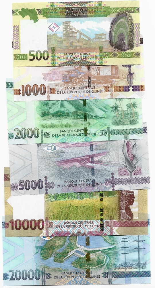 Guinea 500 - 20000 Francs set UNC