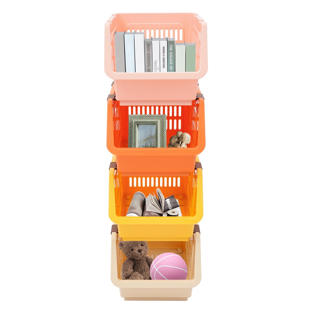4PACK Household Plastic Storage Baskets, Small Pantry Organizer Bins Stackable