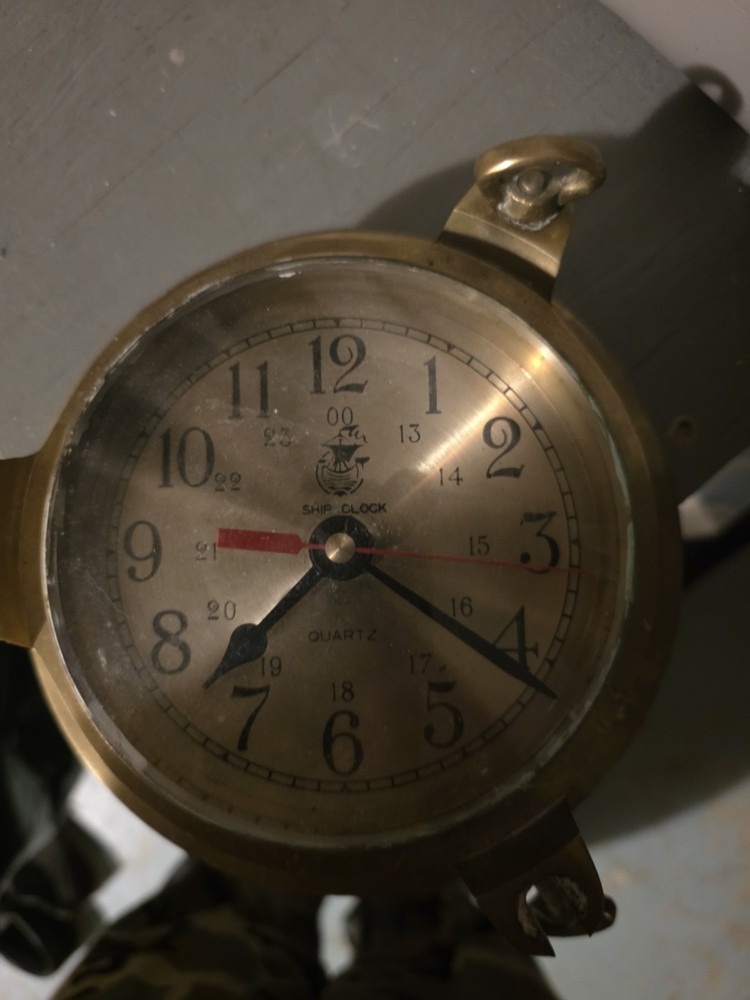 Ships Time Solid Brass Maritime Ships Clock Quartz Vintage 9”x 2 1/2” Nautical