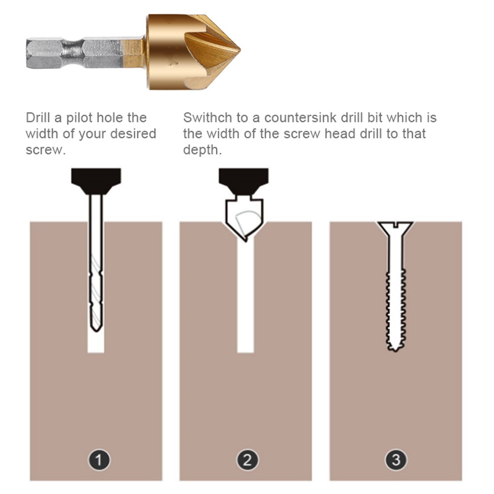 6Pack 1/4" Hex Shank Countersink Tool Drill Bit Set 6mm-19mm Sink Chamfer Cutter