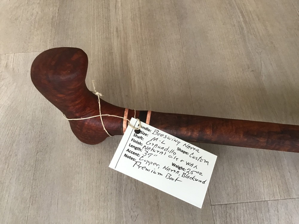 Beeswing Narra - Granadillo Artisan Walking Cane with Unique Comfy Custom Handle
