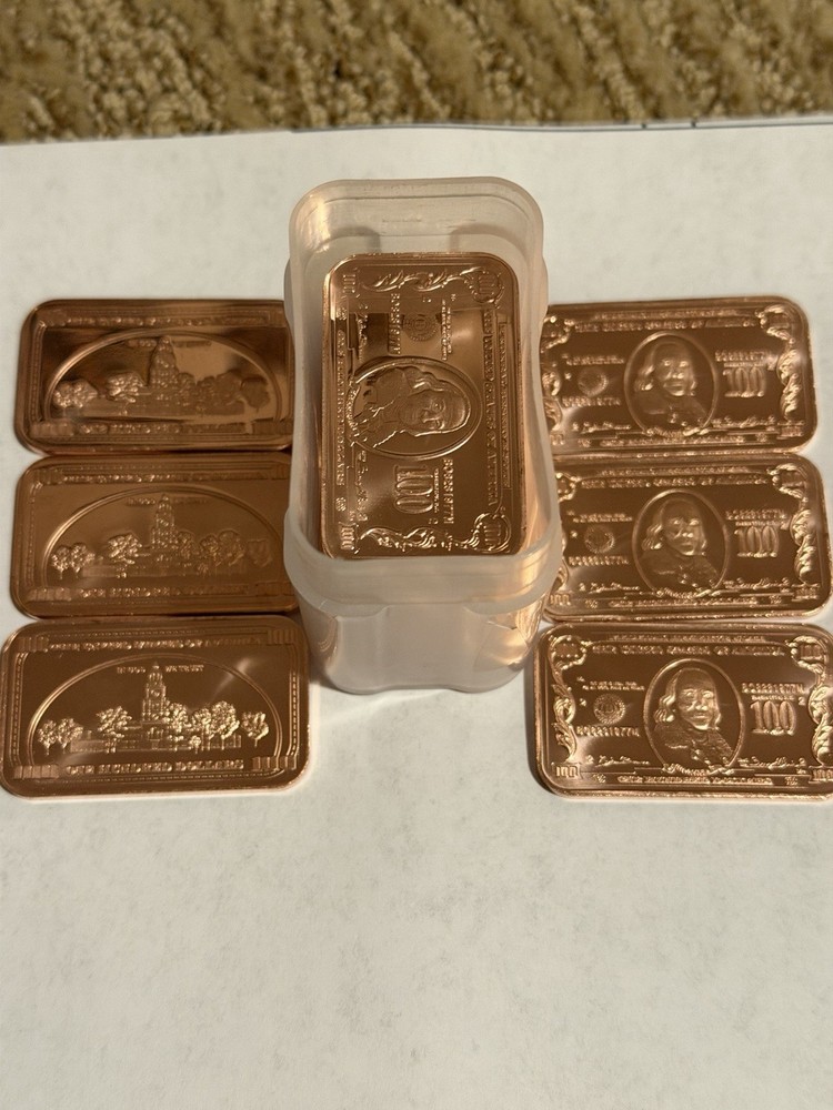 20 x1 oz Copper Bar - $100 Franklin Banknote