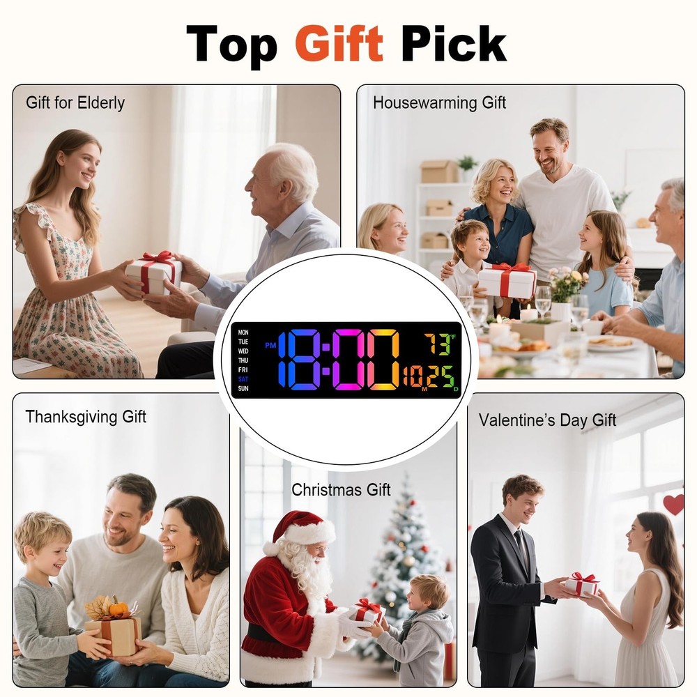 16 Inch Large Digital Wall Clock, Large LED Display Digital Wall Clock with T...