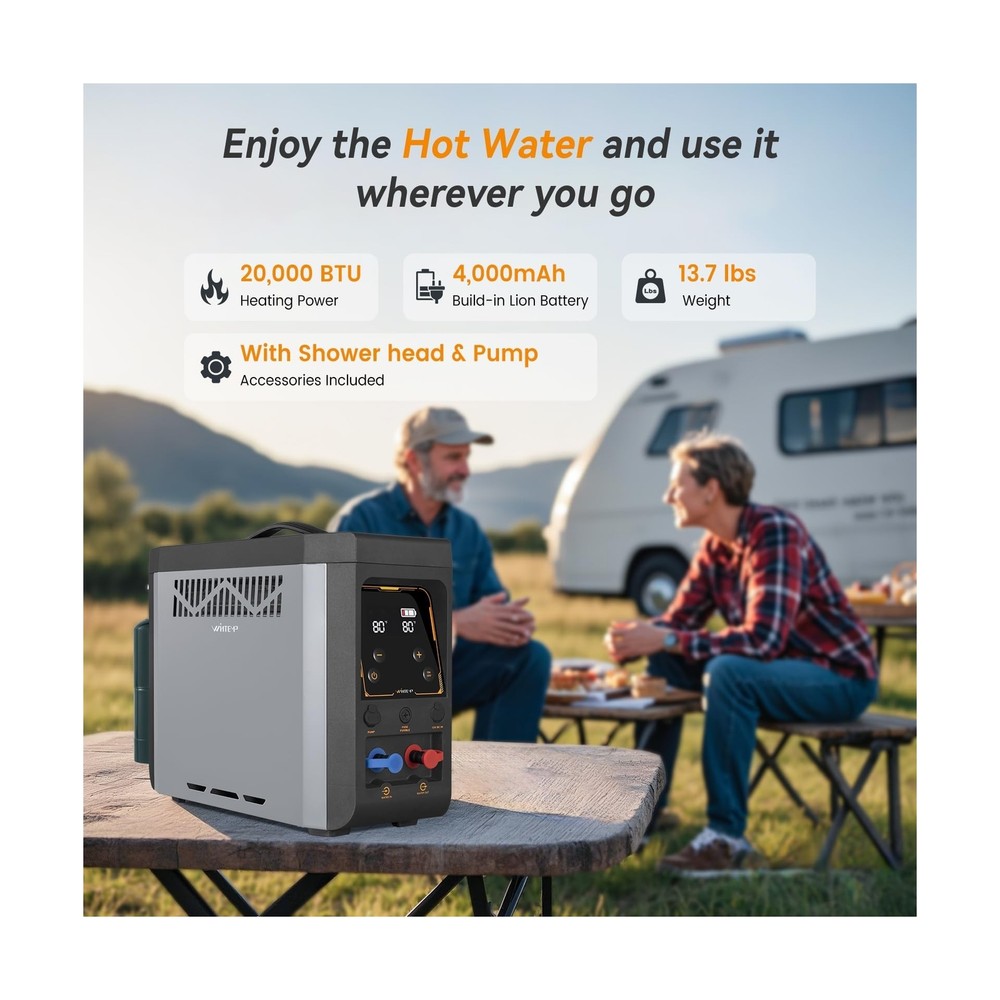 Portable Propane Water Heater for Camping, Built-in 4000mAh Rechargeable Batt...