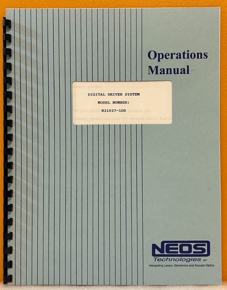 Neos Technologies N21027-1DS Digital Driver System Operating Manual.