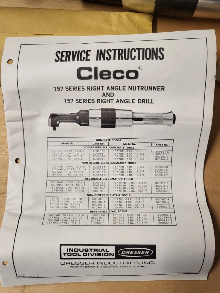 Cleco 157 Series Right Angle Nutrunner