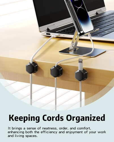 6 Pack Magnetic Cable Clips [Cable Smooth Adjustable] Cord 6Pack, Black