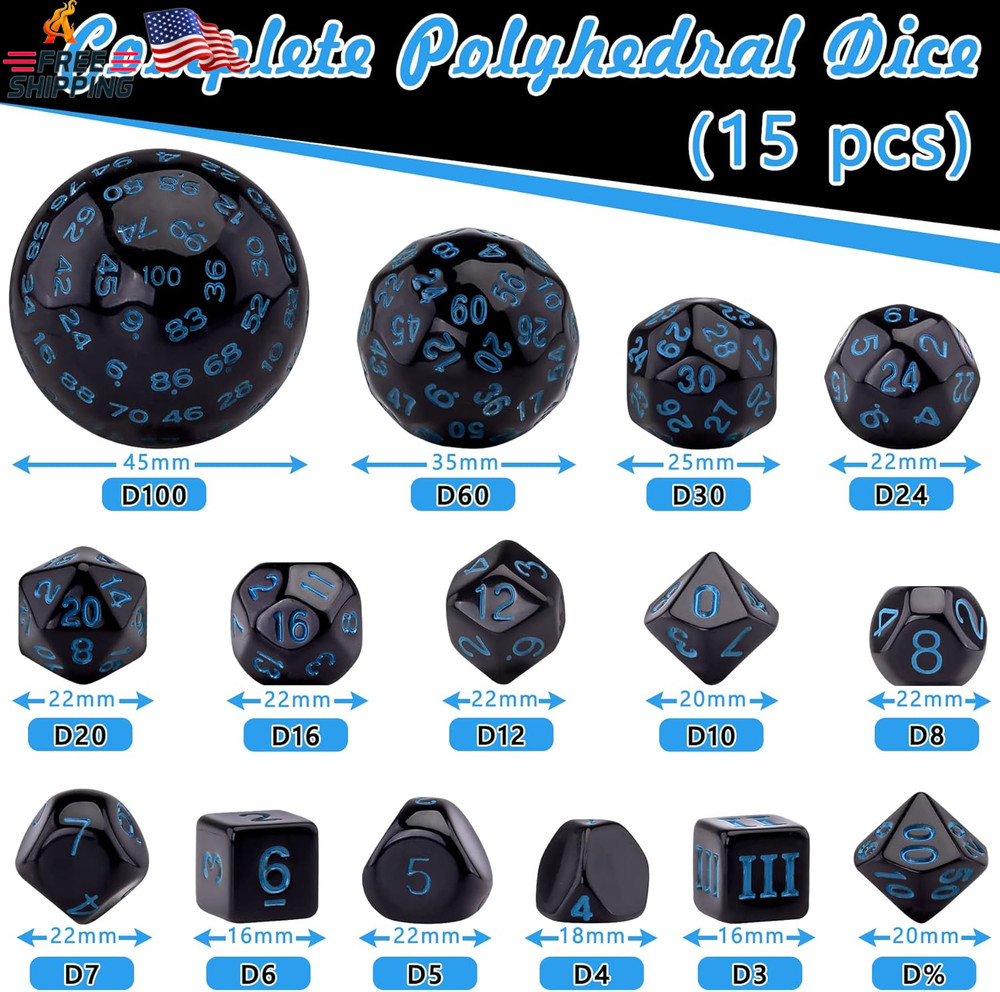 AUSTOR 15 Pieces Complete Polyhedral Dice Set D3-D100 Game Dice Set with a Leath