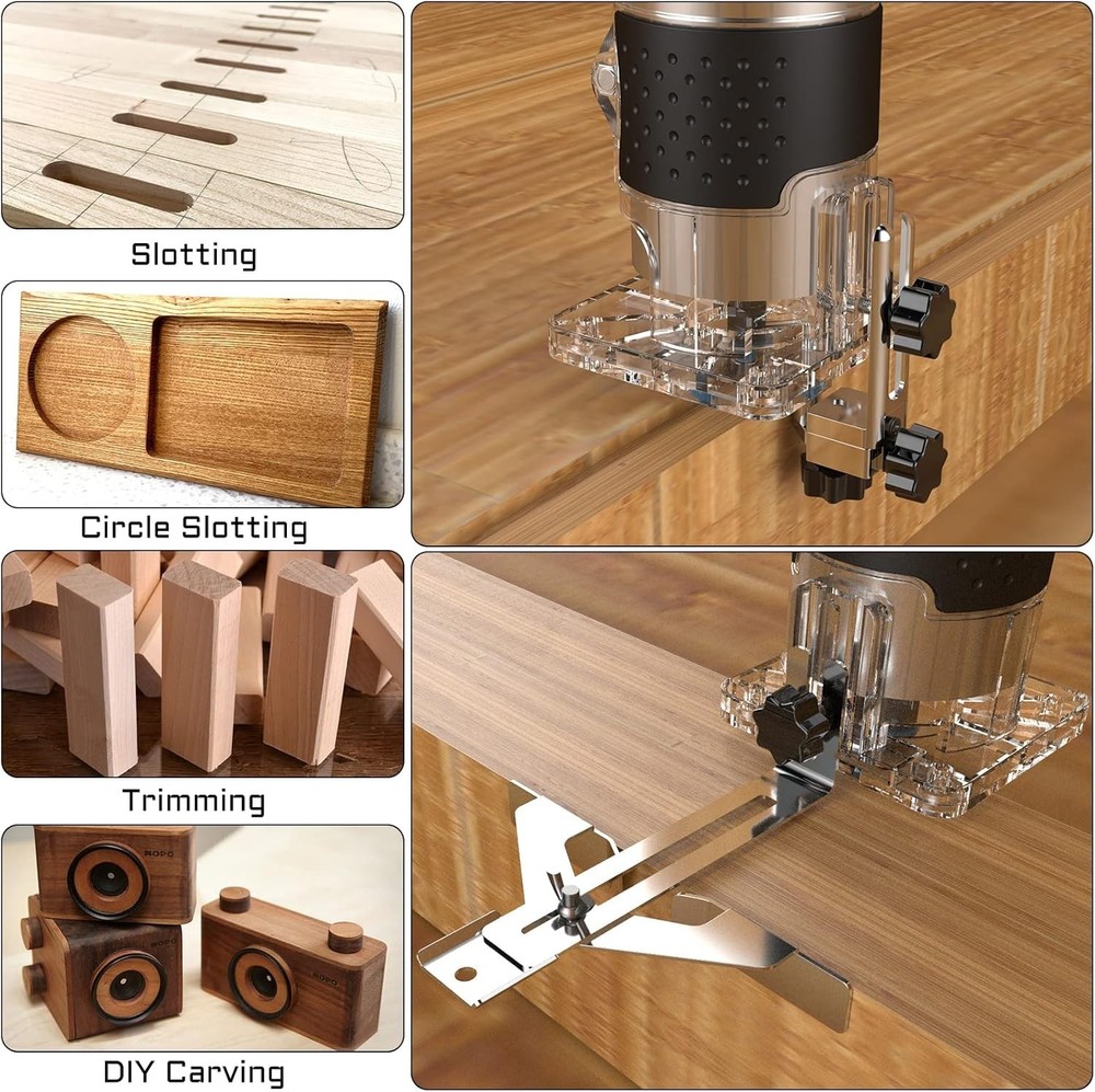 800W Compact Wood Router Tool + 15-Piece Carbide Bits