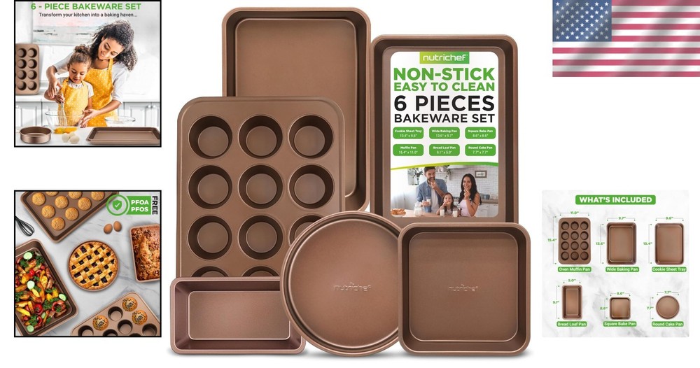 Gold Nonstick Bakeware Set – Essential 6-Piece Baking Pans for All Needs