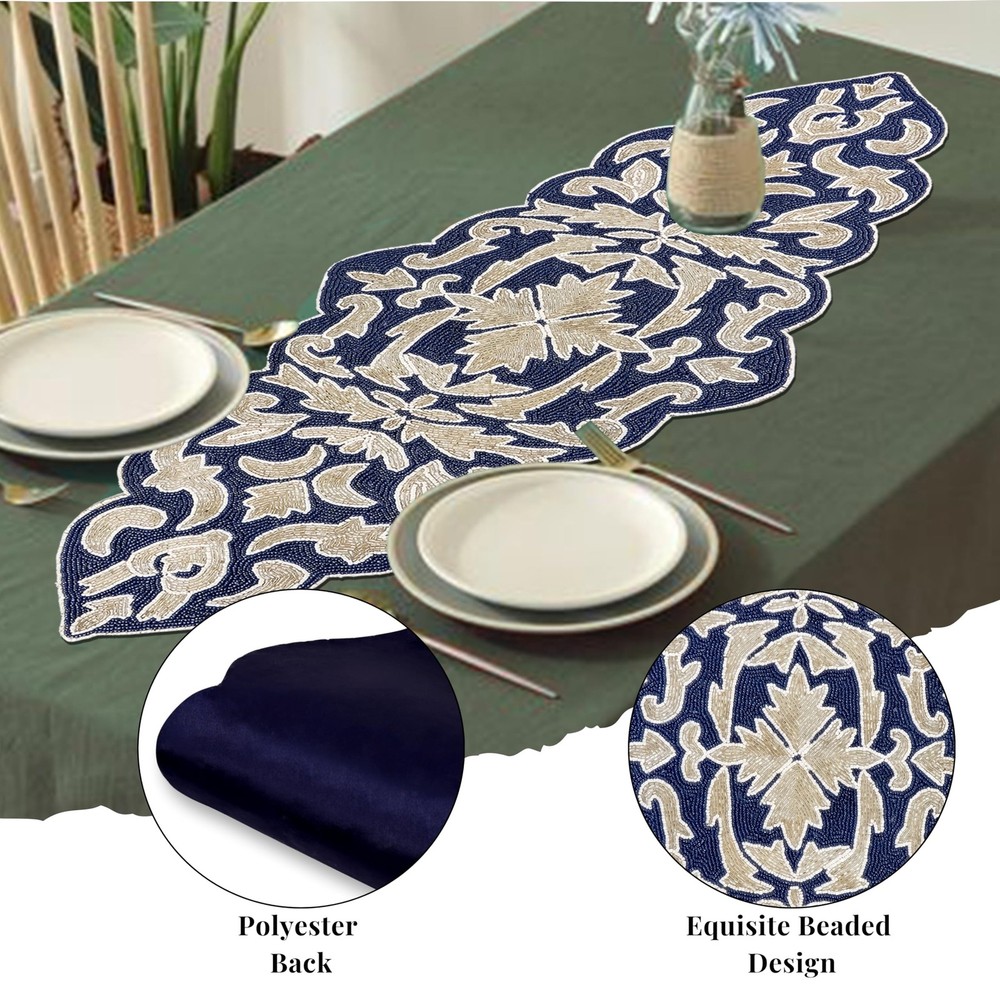 Decorative Beaded Table Runner – Glass Beads & Polyester Luxury Table Runner ...