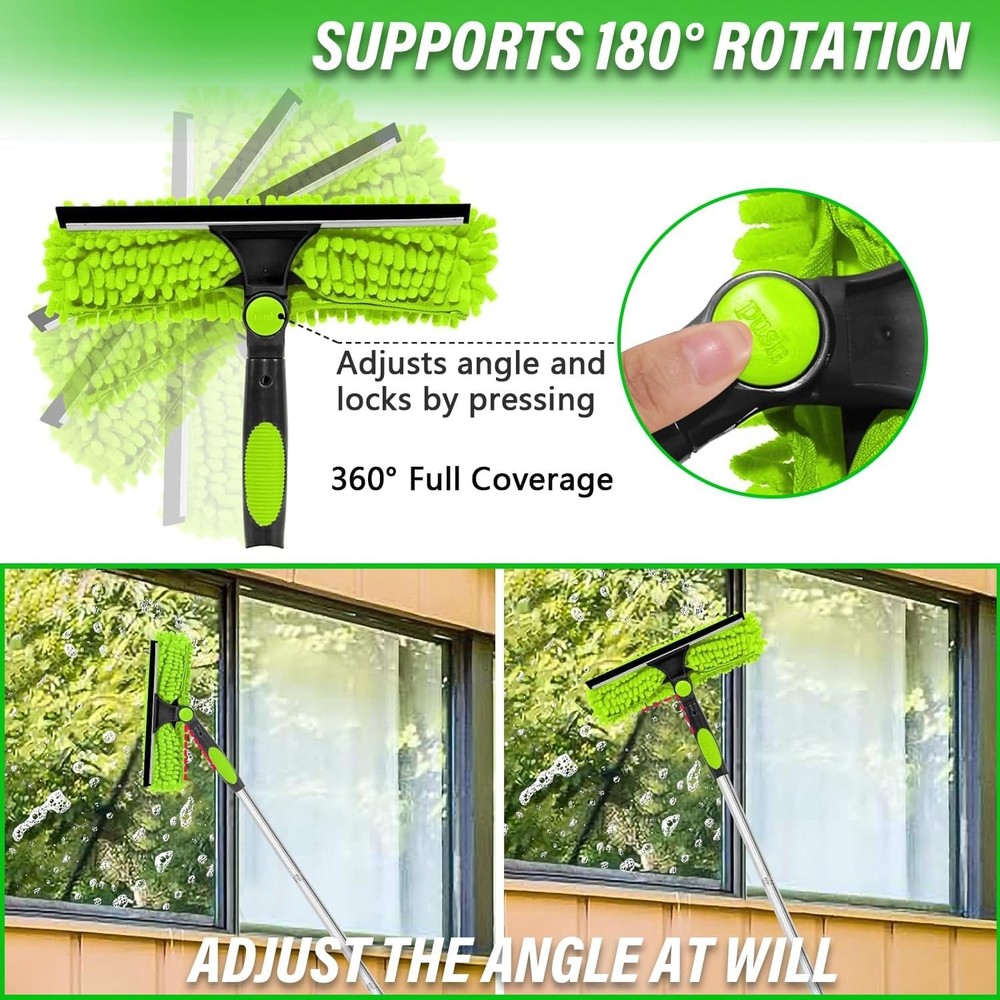 3-in-1 Extendable Window Cleaner with Microfiber Pads & Squeegee Tool