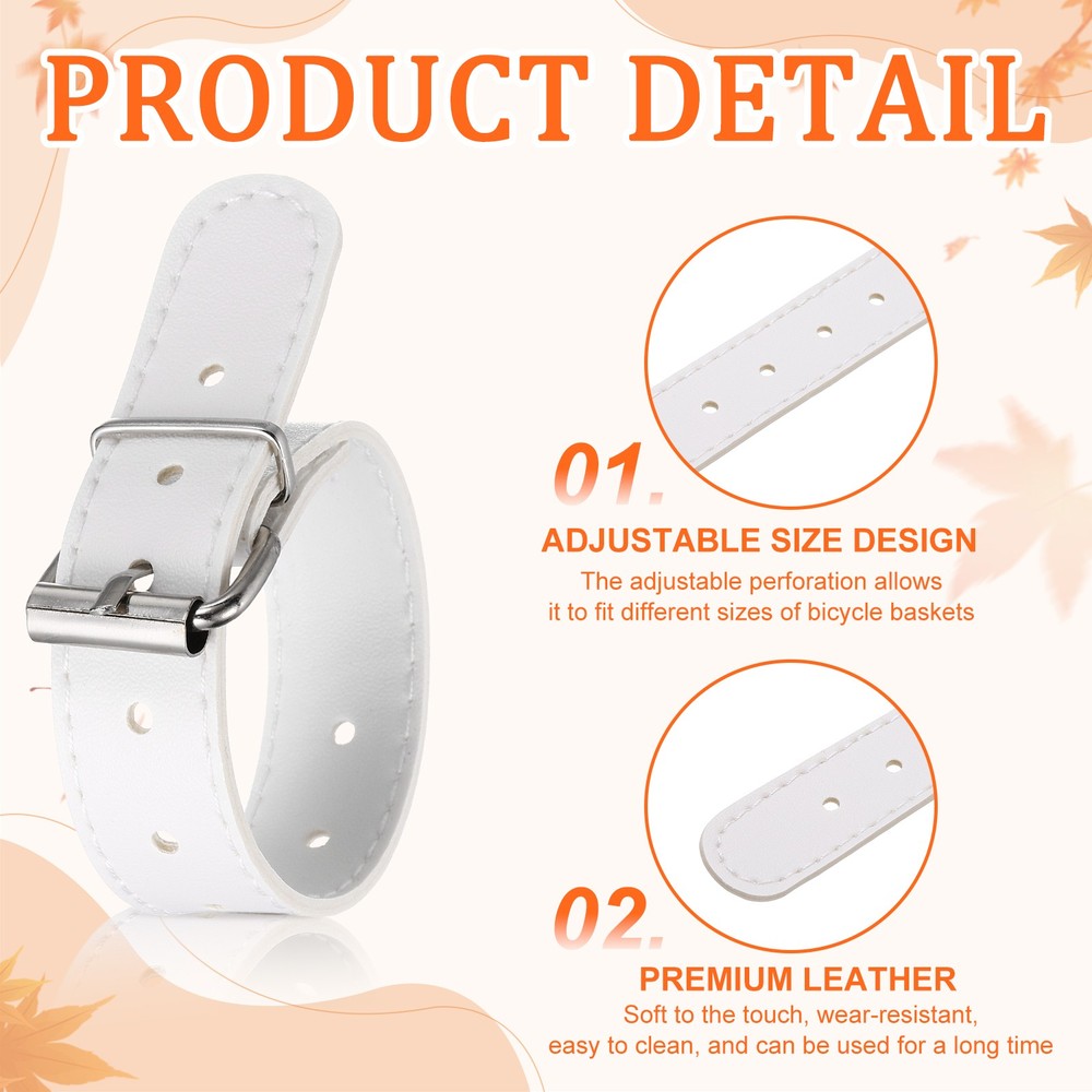 2 Pcs Adjustable Leather Bicycle Basket Strap, White