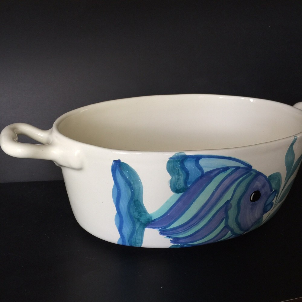 Hand Painted Blue Fish Ceramic Large Serving Dish