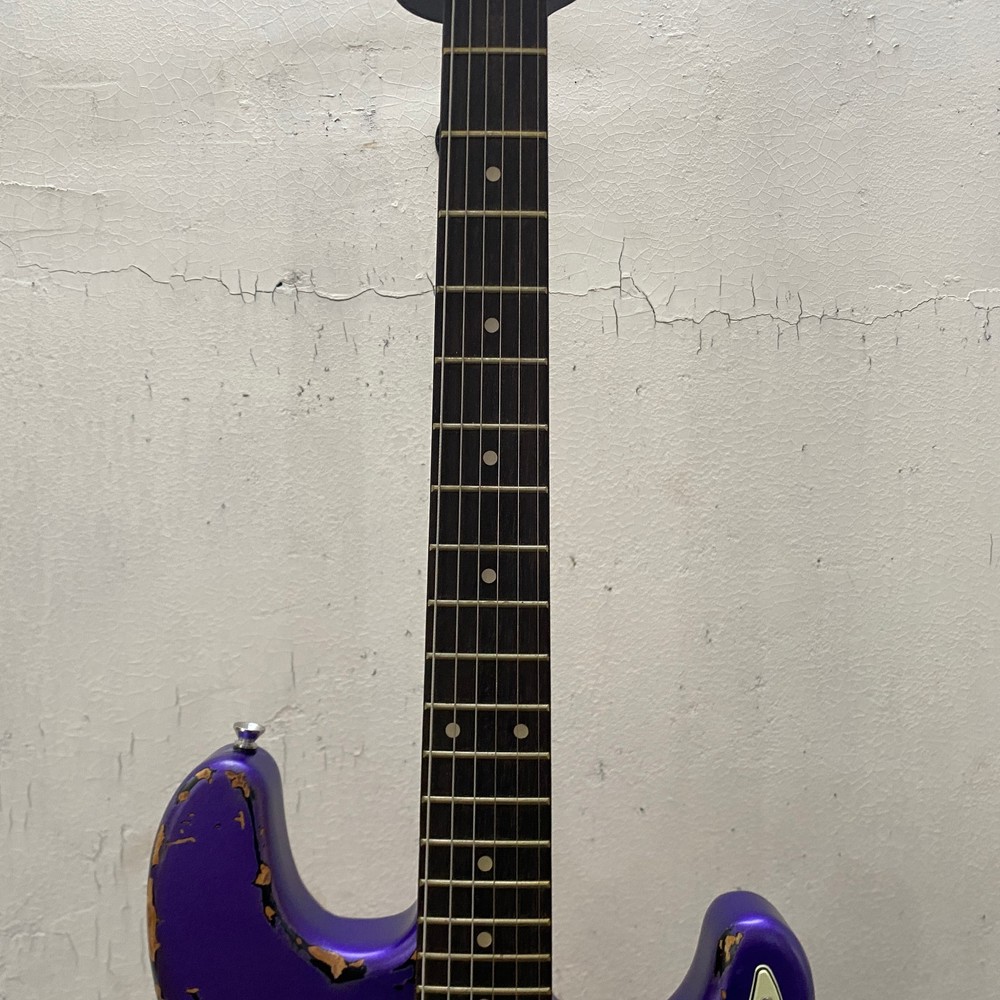 Purple handcrafted distressed ST electric guitar, maple body, 6 strings