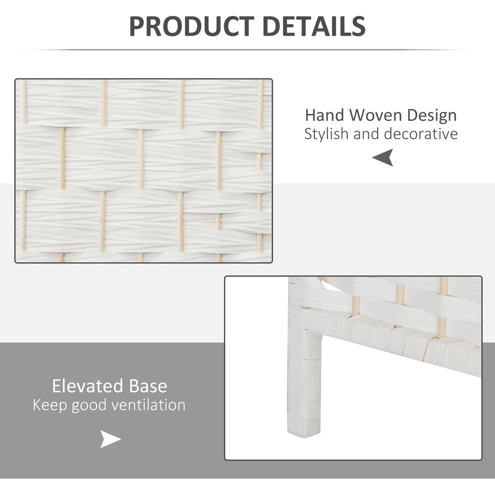 4 Weave Panel Room Divider Privacy Folding Screen Diamond Decor, White
