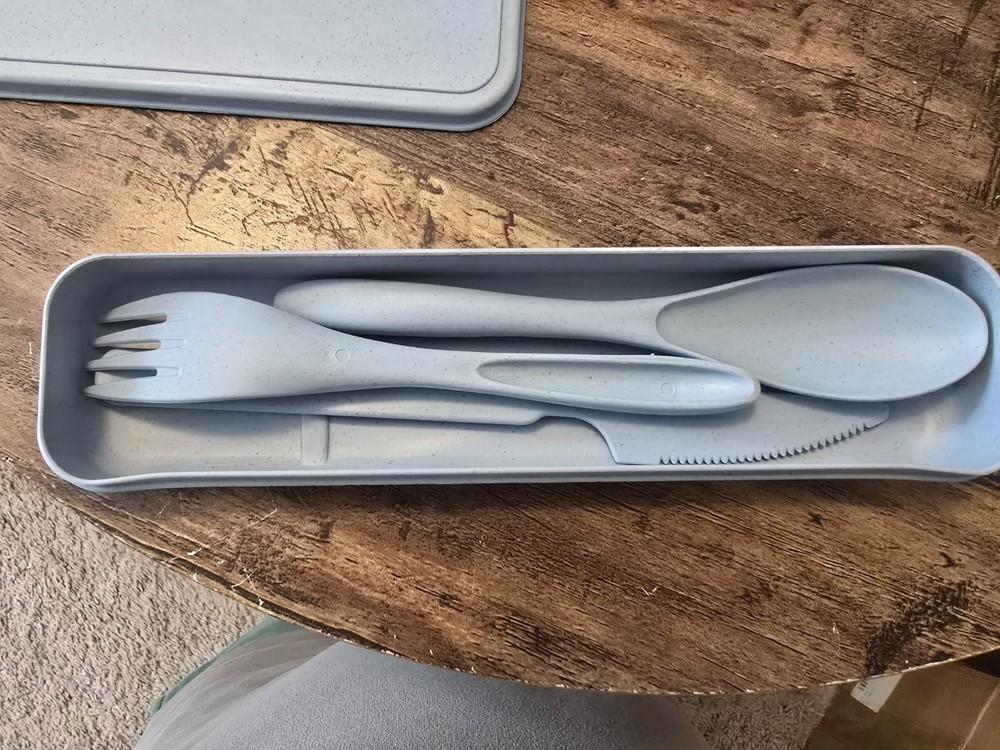 Large Reusable Utensil Set Case  Portable Plastic Spoon, Fork, & Knife