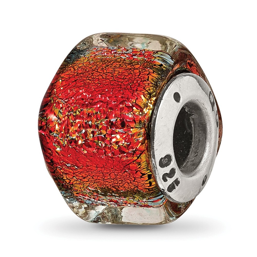 Silver Reflections Orange Dichroic Glass Square Bead QRS1485