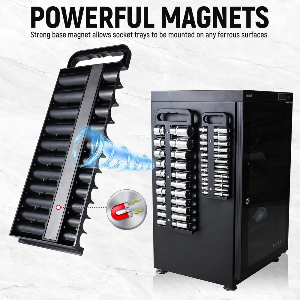 Magnetic Socket Organizer Set - 3 Heavy Duty Holders for 76 Sockets