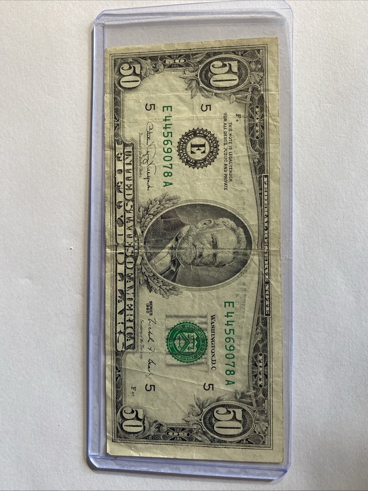 1990 USA banknote $50 Note Cutting Error