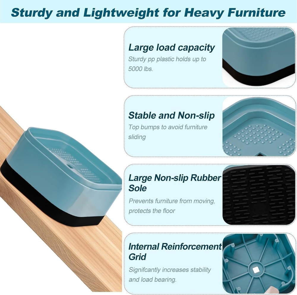 12 Pack Furniture Risers Adjustable Bed Risers Stackable Bed Raisers Table Desk
