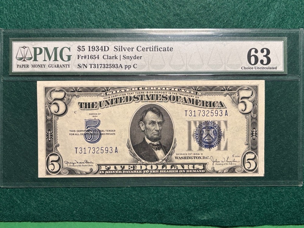 Fr. 1654 1934-D $5 Silver Certificate PMG 63