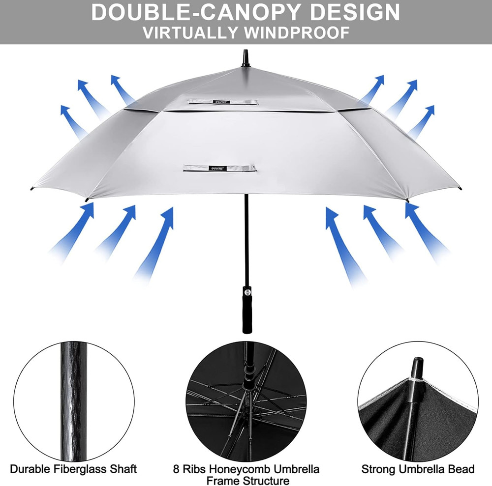 Extra Large Golf Umbrella 62/68 Inch Square Vented Windproof Auto Open Double Ca