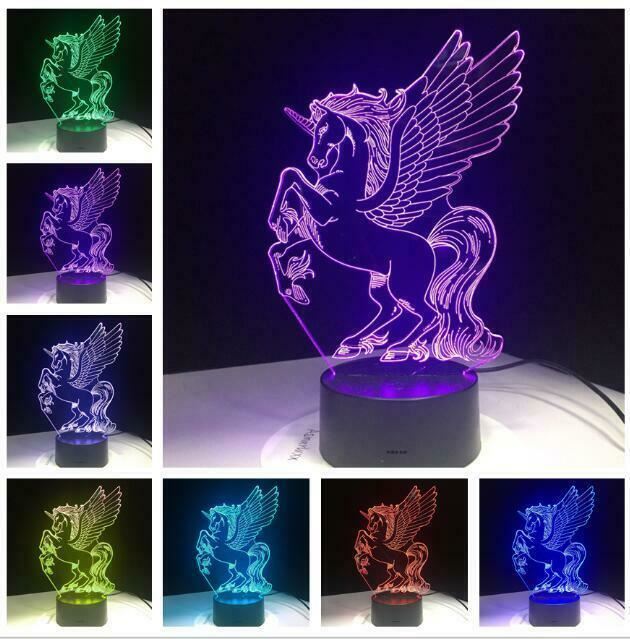Unicorn Wings Pony 3D Nightlight Visual Illusion LED Colour Change Flash Lamp