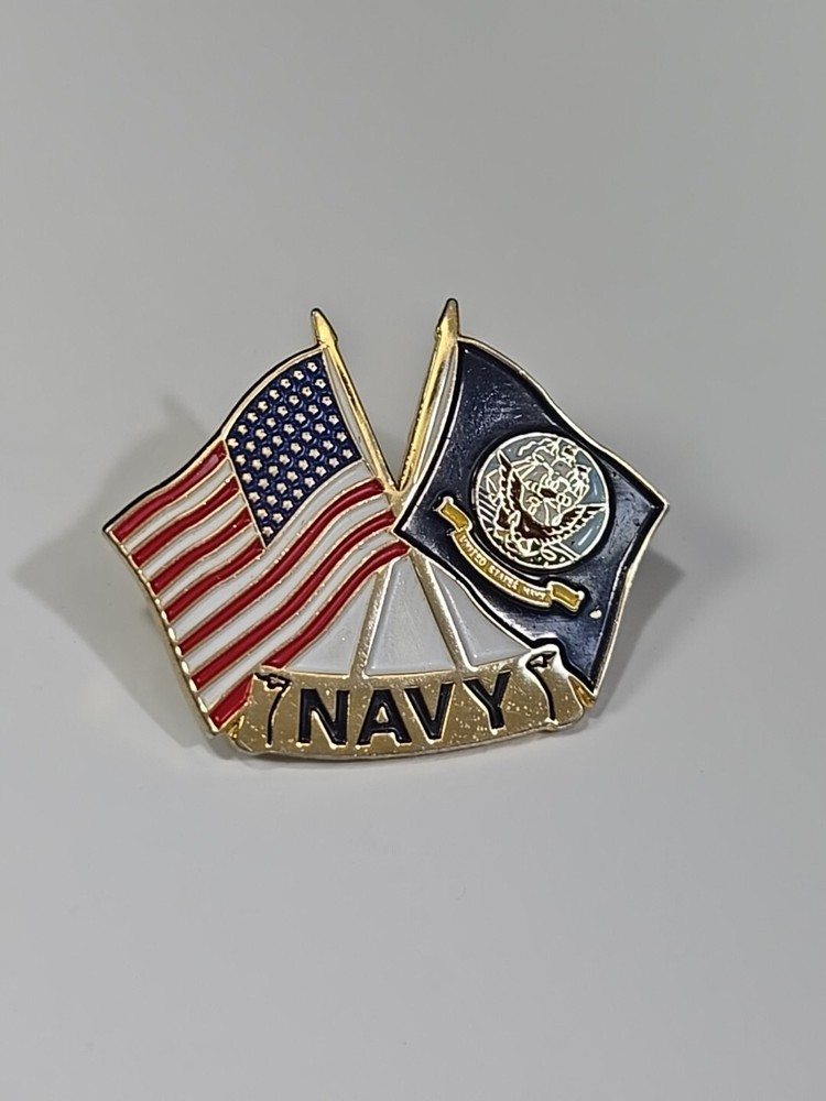 Navy & USA Crossed Flags Lapel Pin