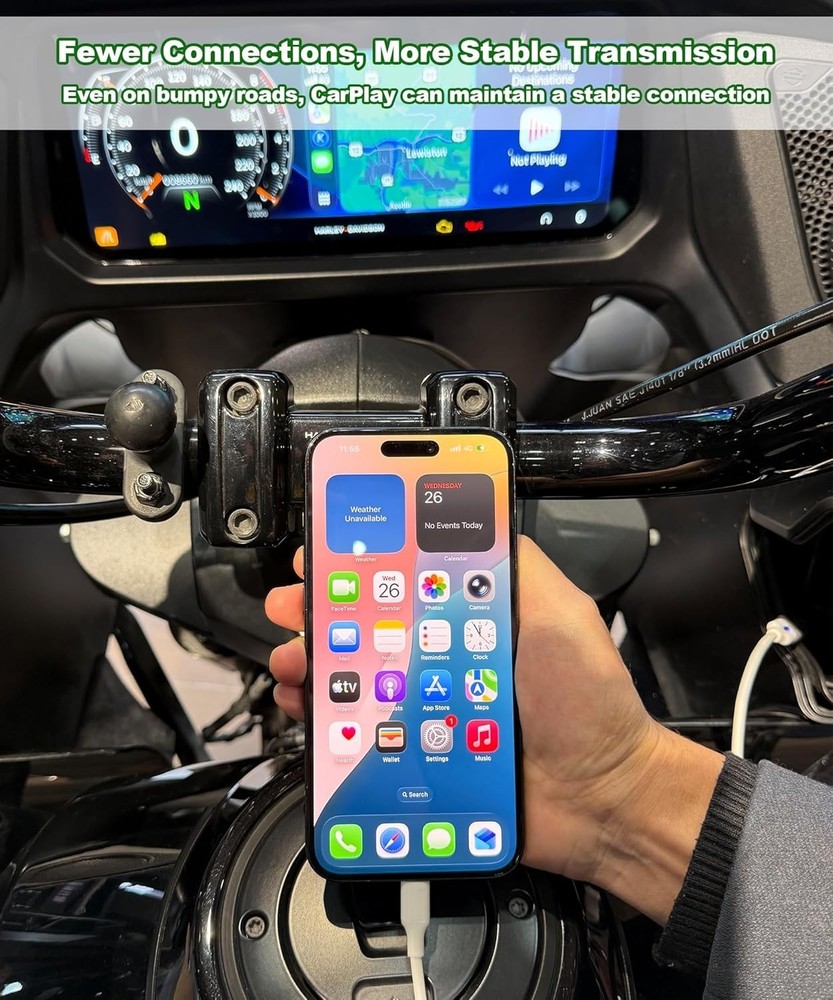 Motorcycle CarPlay Adapter for Bluetooth Bypass & Charging – USB-C Connection