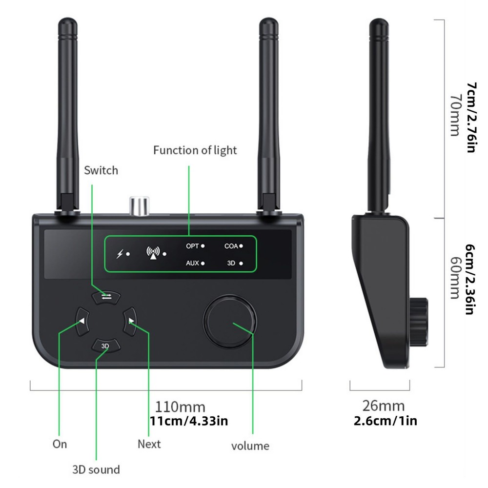 1* Bluetooth 5.3 Receiver With two way interface supports plug and play