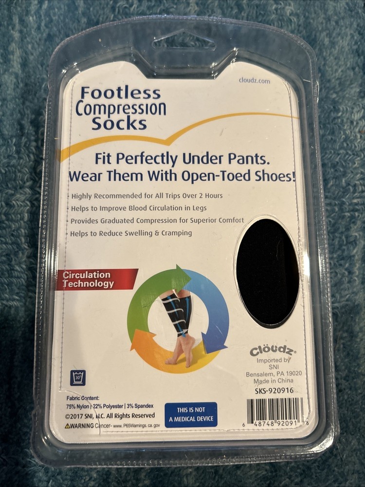 Cloudz Footless Compression Socks Circulation Technology Unisex Large / XL • NEW