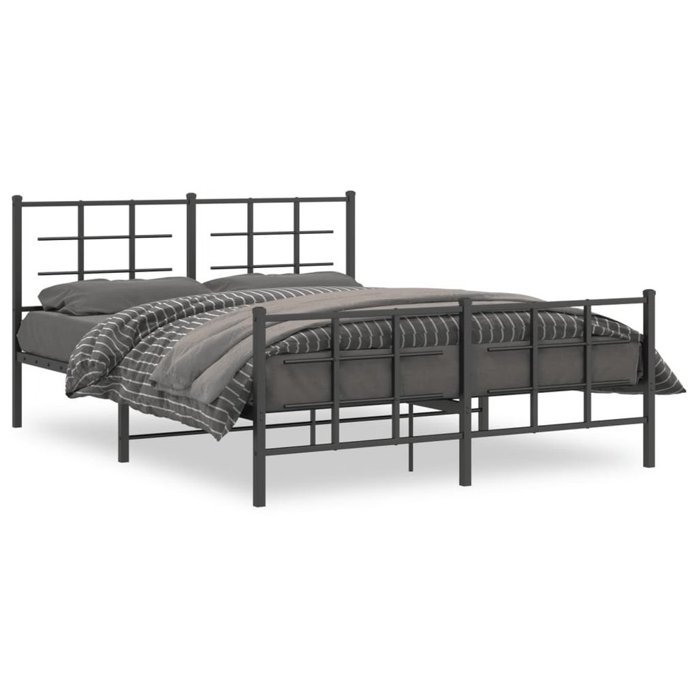 Bed Frame Black Powder-Coated Steel King Size Bed Frame
