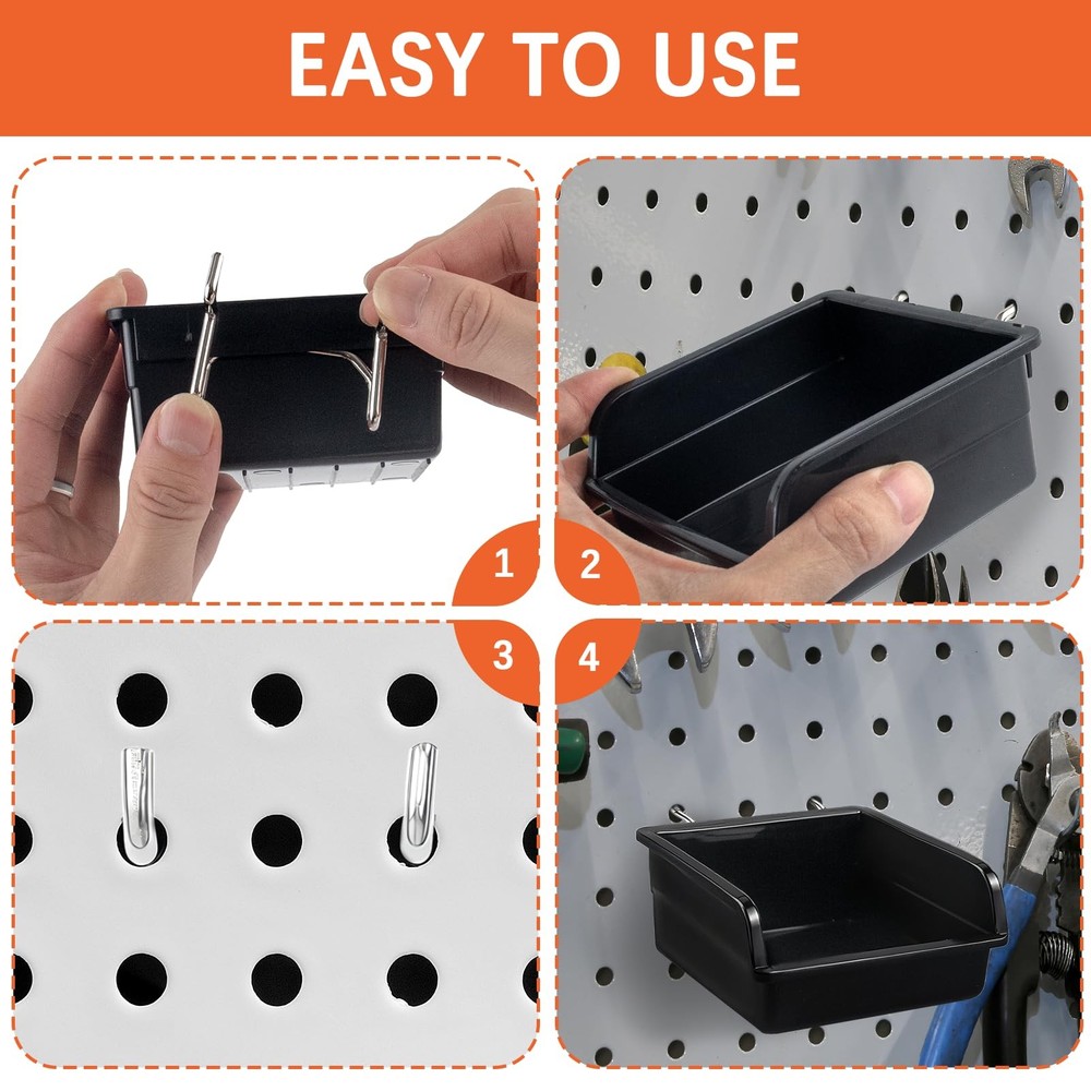 20 Pack Pegboard Bins With Metal Hooks, Black Pegboard Storage Bins, Pegboard...